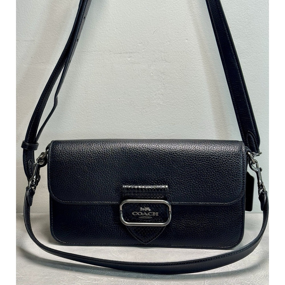 Coach CE562 Morgan Shoulder Bag Black Pebbled Leather Crossbody Handbag + Wallet - Picture 2 of 15